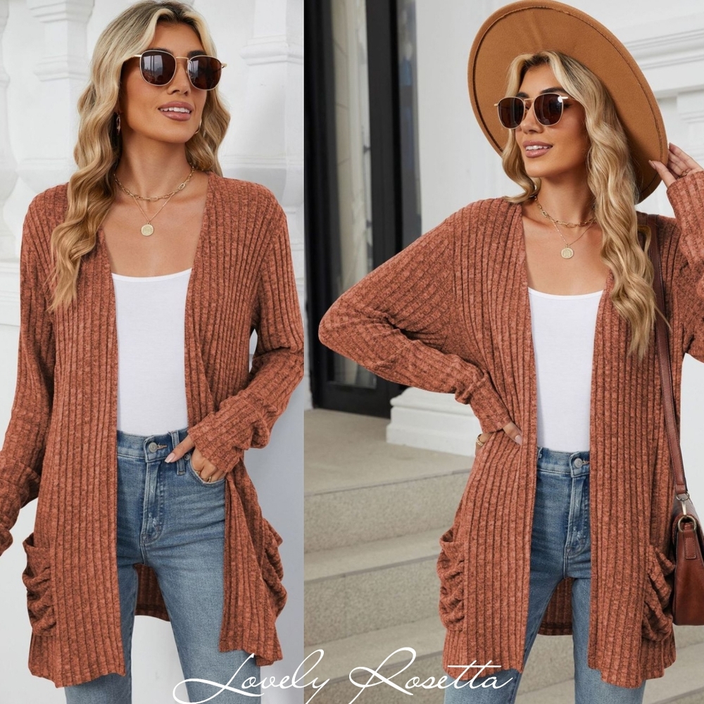Women's Ribbed Knit Cardigan Sweater